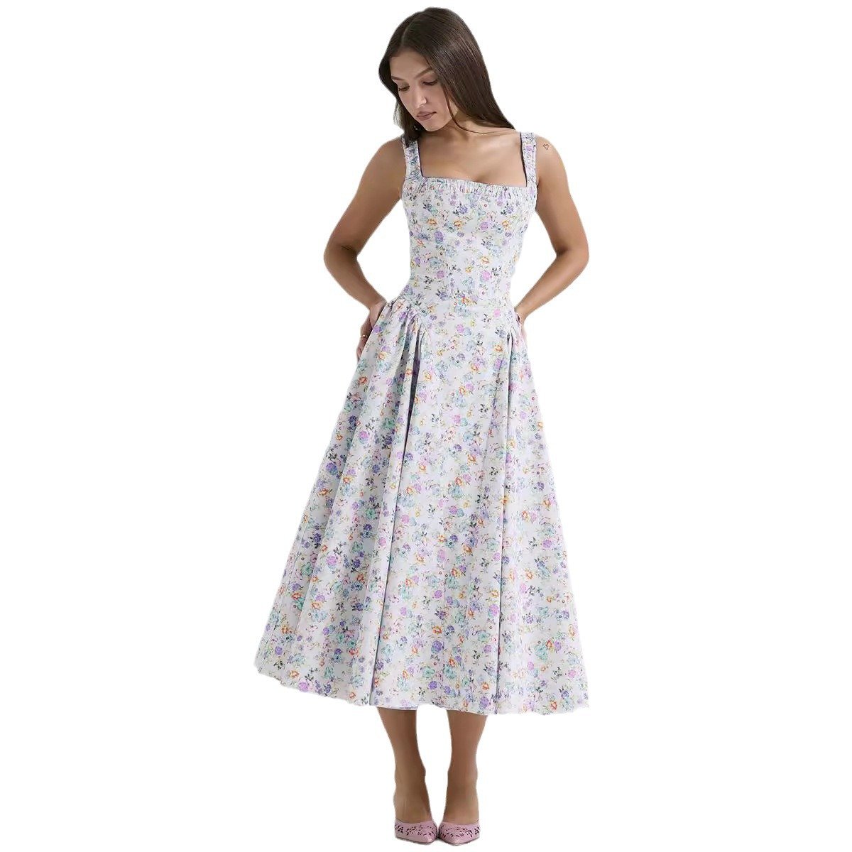 Vestido de largo medio con tirantes - Image 4